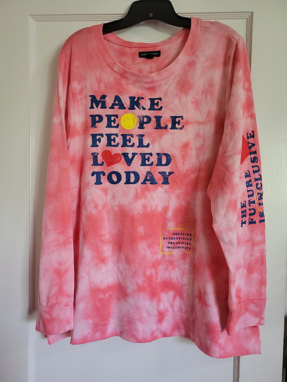 Lane Bryant Make People Feel Loved Today Pink Graphic Long sleeve sweatshirt